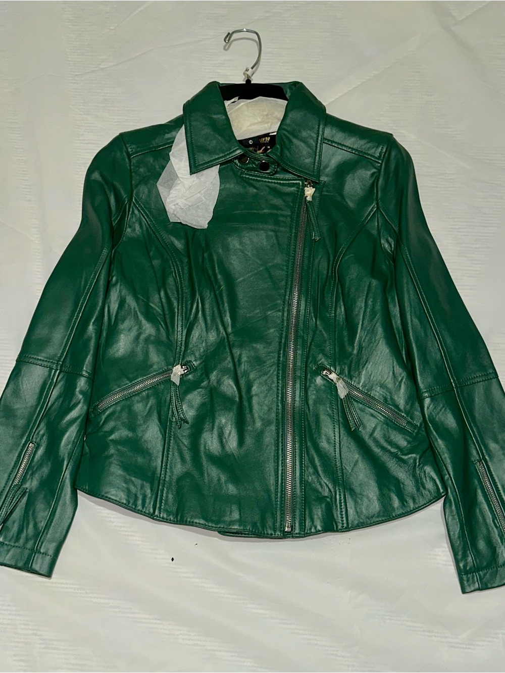 Vintage Green Leather Moto Jacket - Women's Tailored Biker Style